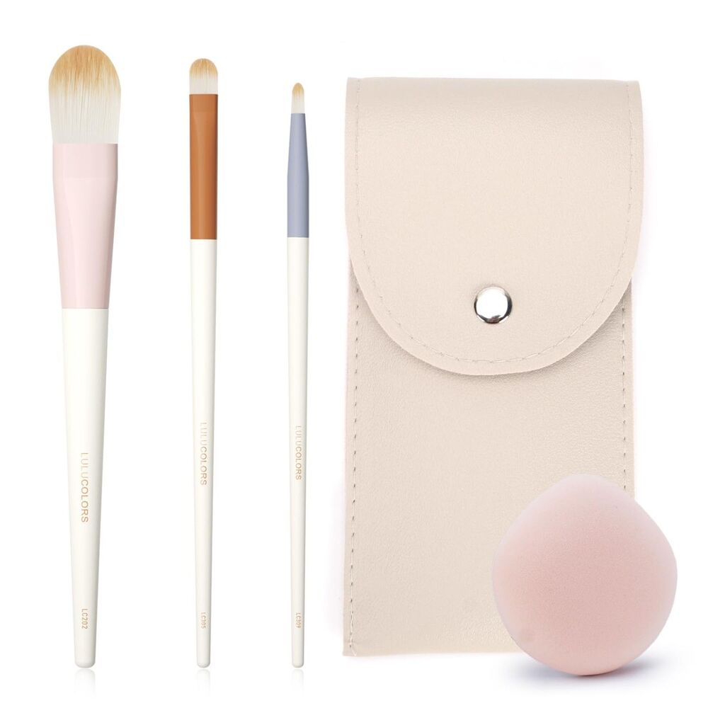 3-Pieces Colorful Foundation Brushes Set With Makeup Sponge And Travel Pouch